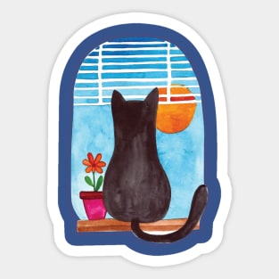 Cat looking out window Sticker